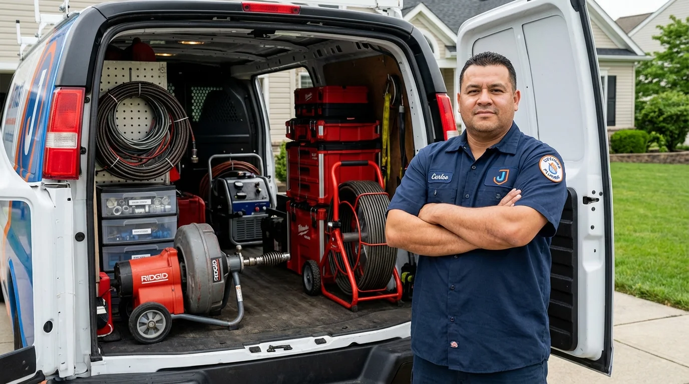 Professional drain cleaning equipment and Johns Plumbing LLC plumber in Jay