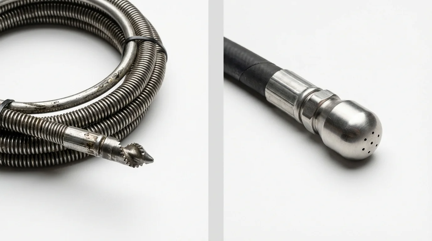 Drain snake cable and hydro jetting nozzle used for drain cleaning in Jay, OK