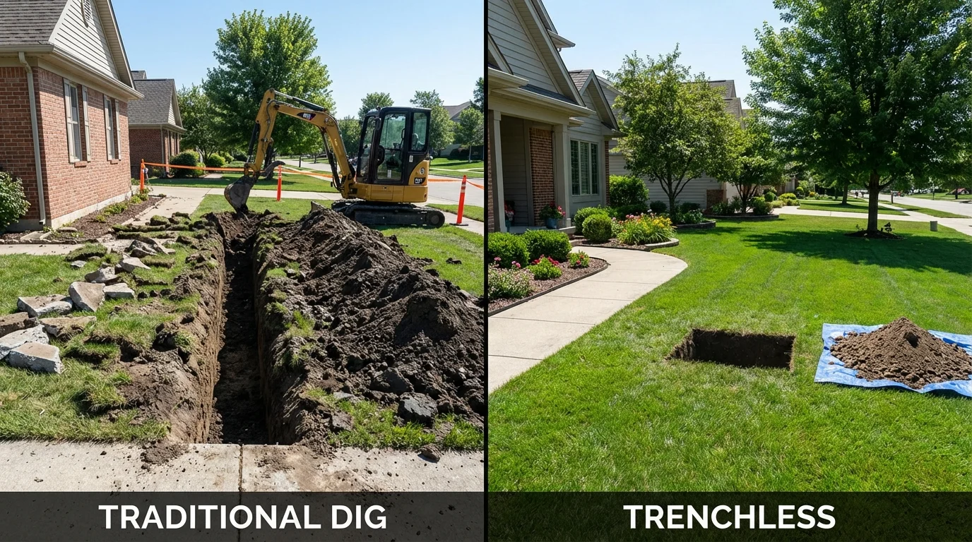 Trenchless sewer repair with minimal yard damage versus traditional excavation in Jay, OK